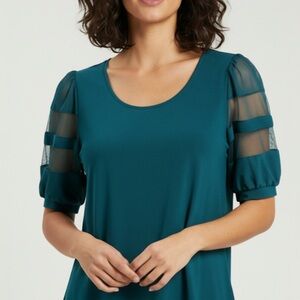 Teal Mesh Sleeve Women's Top